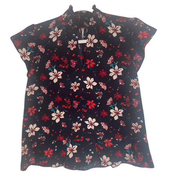 Zoe Tops - Zoe by Rachel Zoe Navy Floral Cap Sleeve Blouse Top